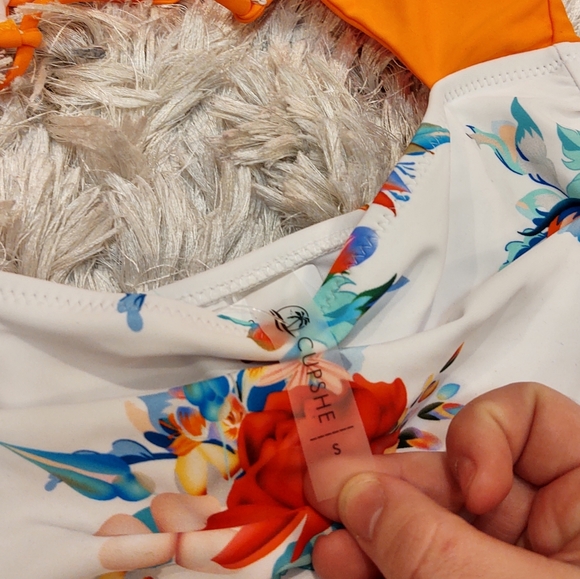 Cupshe Orange Floral Cutout Halter One Piece - Picture 6 of 8